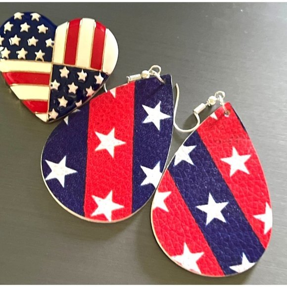 Star Spangle Banner Earrings & Enamel Pin Set - Picture 7 of 9